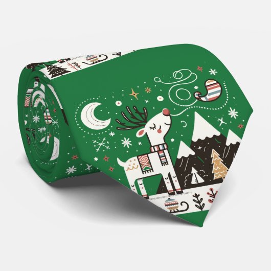 Funny Nordic Reindeer Pattern Krawatte (Gerollt)
