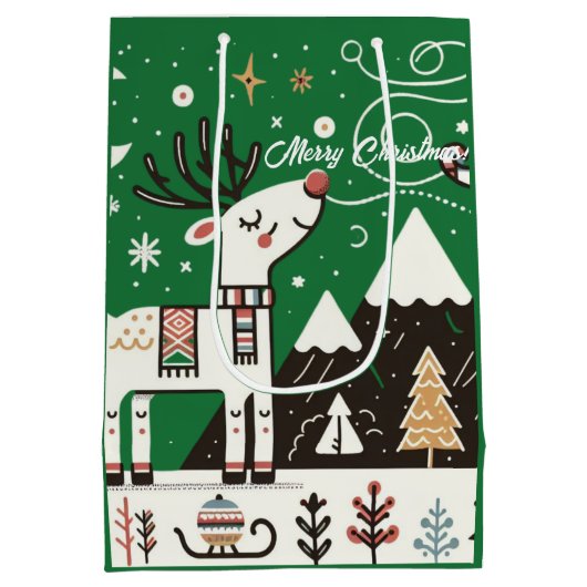 Funny Nordic Reindeer Pattern Mittlere Geschenktüte (Rückseite)