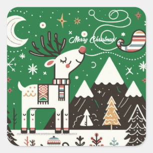 Funny Nordic Reindeer Pattern Quadratischer Aufkleber