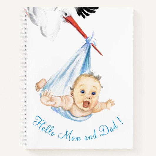 Funny Notebook Storch Carried Baby - Custom Text Notizblock (Vorderseite)