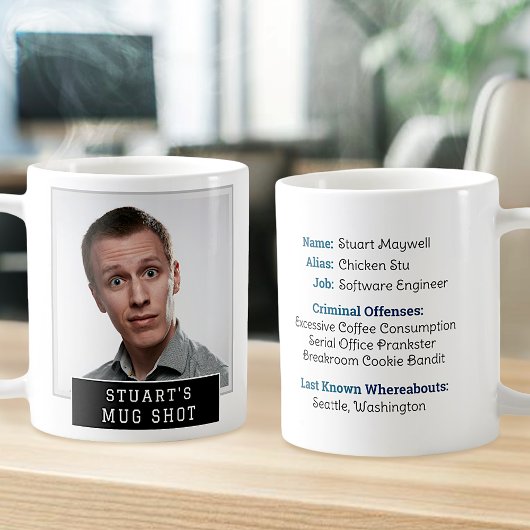 Funny Novelty Mugshot Personalisiert Text und Foto Kaffeetasse