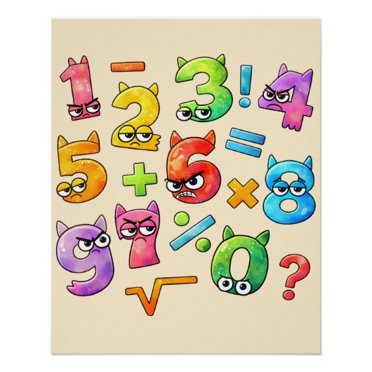 Funny Numbers Maths Poster for Kids UK Classroom (Vorderseite)