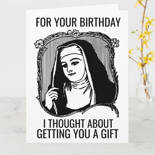 FUNNY NUN CATHOLIC BIRTHDAY GREETING CARD KARTE (Gelbe Blume)