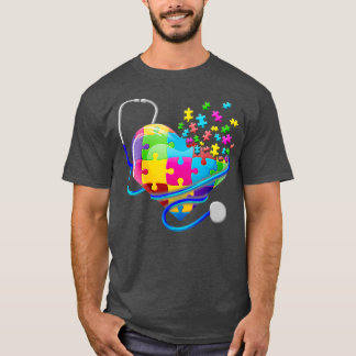 Funny Nurse Autism Puzzle Stethoscope Herz (4) T-Shirt