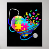 Funny Nurse Autism Puzzle Stethoscope Herz T-Shir Poster (Vorne)