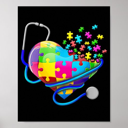 Funny Nurse Autism Puzzle Stethoscope Herz T-Shir Poster (Vorne)
