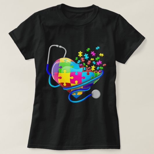 Funny Nurse Autism Puzzle Stethoscope Herz T-Shir T-Shirt (Design vorne)