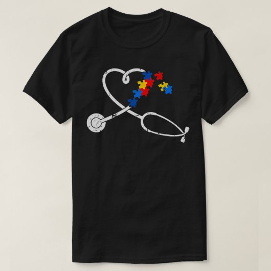 Funny Nurse Autism Puzzle Stethoscope Herz T-Shirt (Design vorne)