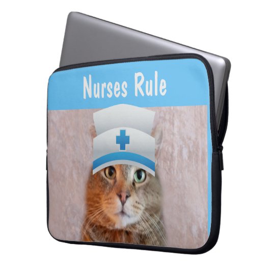 Funny Nurse Cat Laptopschutzhülle (Vorderseite Links)
