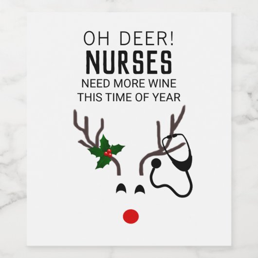 Funny Nurse Christmas Reindeer Stethoscope Weinetikett (Einzelnes Label)