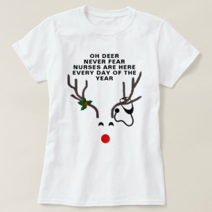 Funny Nurse Christmas Stethoscope Reindeer T-Shirt