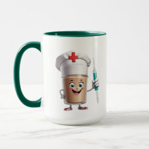 Funny Nurse Coffee Mug - Cartoon Cup with Syringe Tasse