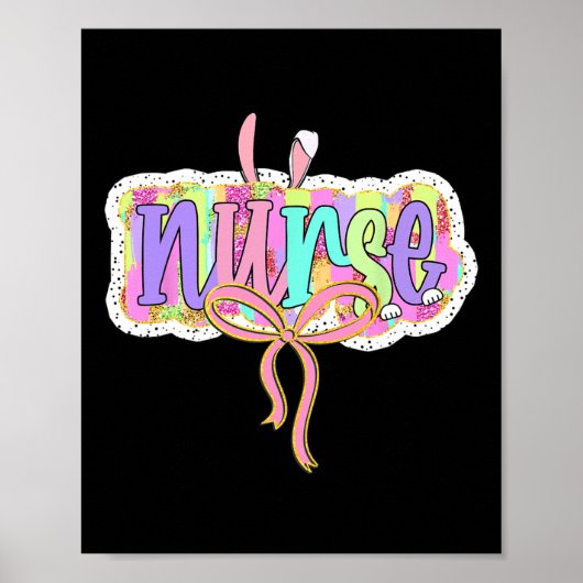 Funny Nurse Coquette Bow Brushstroke Doodle Bunny Poster (Vorne)