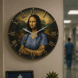 Funny Nurse Mona Lisa Große Wanduhr