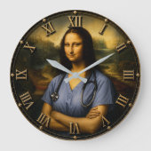 Funny Nurse Mona Lisa Große Wanduhr (Vorderseite)