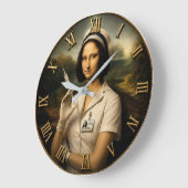 Funny Nurse Mona Lisa Große Wanduhr (Winkel)