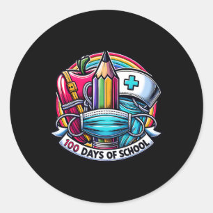 Funny Nurse Rainbow 100 Days of School Student Tea Runder Aufkleber