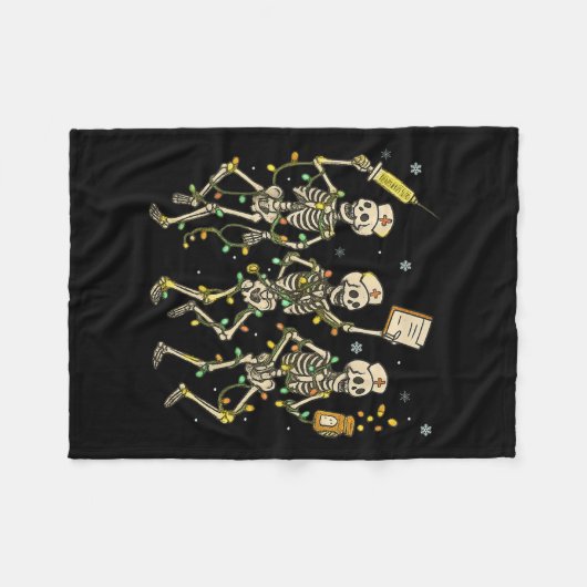 Funny Nurse Skeleton Christmas Light Dance Stethos Fleecedecke (Vorderseite (Horizontal))