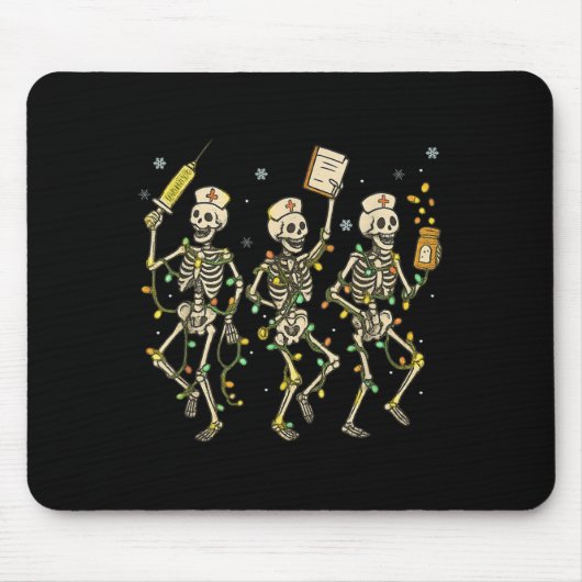Funny Nurse Skeleton Christmas Light Dance Stethos Mousepad (Vorne)