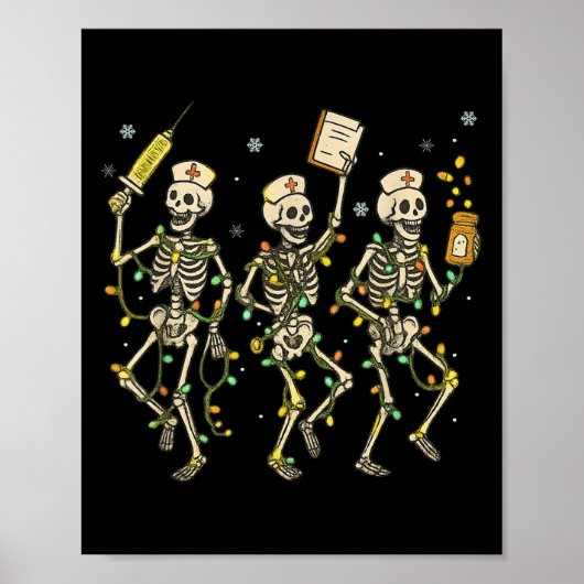Funny Nurse Skeleton Christmas Light Dance Stethos Poster (Vorne)