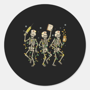 Funny Nurse Skeleton Christmas Light Dance Stethos Runder Aufkleber