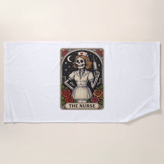 Funny Nurse Skeleton Tarot Card Halloween Nurse Strandtuch (Vorderseite)