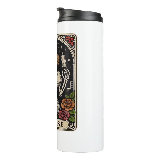 Funny Nurse Skeleton Tarot Card Halloween Nurse Thermosbecher (Nach rechts gedreht)