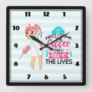 Funny Nurse Sprichwort Typografie Hypodermische Na Quadratische Wanduhr