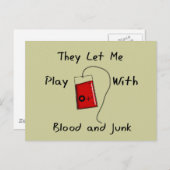 Funny Nursing Student Geschenke "Blut und Junk" Postkarte (Vorne/Hinten)