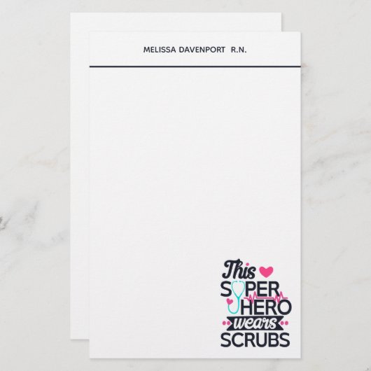 Funny Nursing Superhero Sprichwort Typografie Briefpapier (Vorne/Hinten)