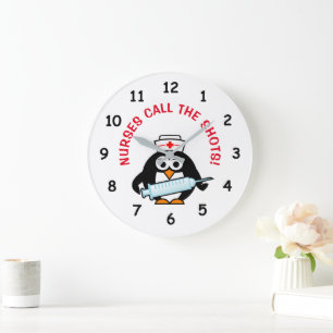 Funny nursing wall clock with cute penguin nurse große wanduhr