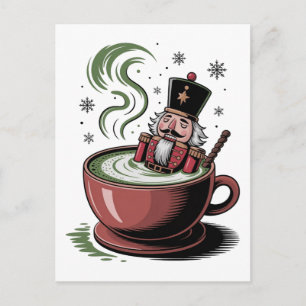 Funny Nutcracker Bathub in Matcha Drink Weihnachte Einladungspostkarte