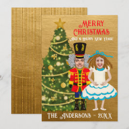 Funny Nutcracker & Clara Add Your Face Christmas Feiertagskarte