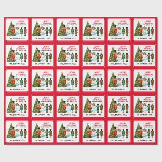 Funny Nutcracker Family of Four Red Christmas Wrap Geschenkpapier (Flach)