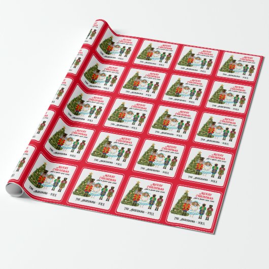 Funny Nutcracker Family of Four Red Christmas Wrap Geschenkpapier (Ungerollt)