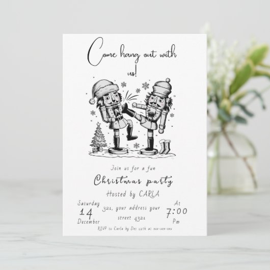 Funny Nutcracker Weihnachts-Party Einladung (Stehend Vorderseite)