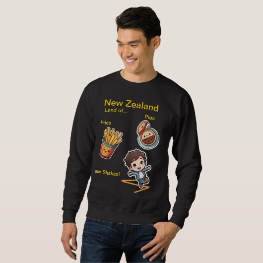 Funny NZ Land Pies Fries & Shakes Sweatshirt (Vorne ganz)