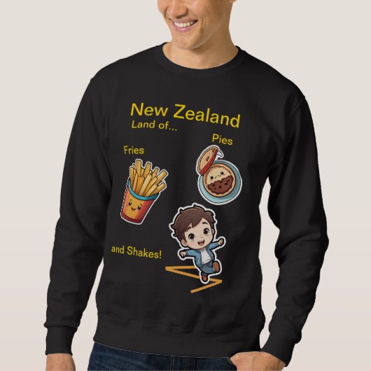 Funny NZ Land Pies Fries & Shakes Sweatshirt (Vorderseite)