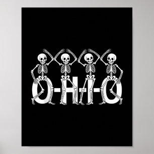 Funny O-h-i-o Staat Skeleton Ohio Halloween Vintag Poster