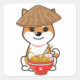 Funny Oange Hund isst Nudeln Quadratischer Aufkleber