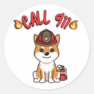 Funny Oange Hund ist Feuerwehrmann Runder Aufkleber