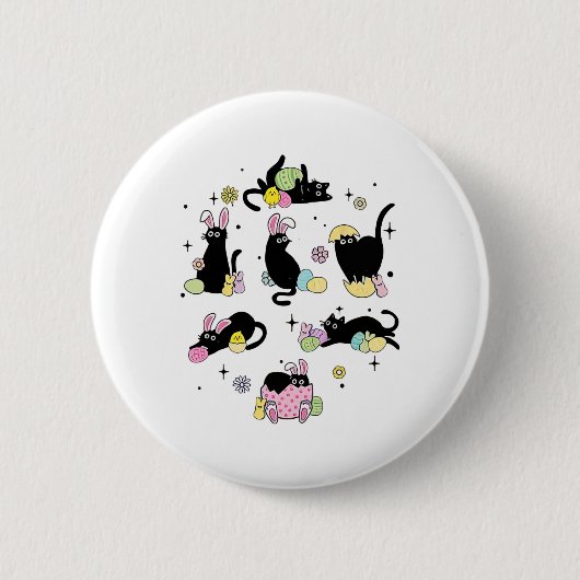 Funny Oaster Black Cat Ostertag Katze Ei Button (Vorderseite)