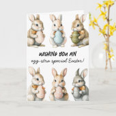 Funny Oaster Bunnies mit farbenfrohen Eiern Karte (Gelbe Blume)