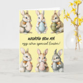 Funny Oaster Bunnies mit farbenfrohen Eiern Karte (Gelbe Blume)