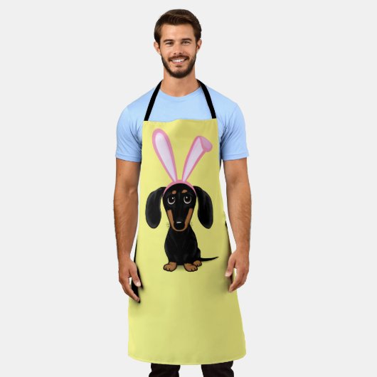 Funny Oaster Bunny Dog Black and Tan Dackel Schürze (Getragen)