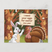 Funny Oaster Bunny Frage Erntedank Türkei Eier Postkarte (Vorderseite)