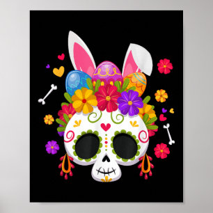 Funny Oaster Bunny Sugar Schädelhasen Ohren floral Poster
