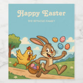 Funny Oaster Design Bunny Steals Eier aus Hühnchen Weinetikett (Einzelnes Label)