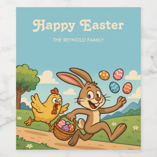Funny Oaster Design Bunny Steals Eier aus Hühnchen Weinetikett (Einzelnes Label)