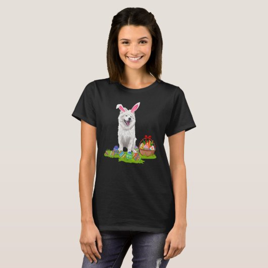 Funny Oaster Egg Jagd Bunny American Eskimo Hund T-Shirt (Vorne ganz)
